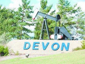 The pumpjack the Devon signage on Highway 60 heading south is the signal motorists are close to the town. Alex Boates/Devon Dispatch/QMI Agency