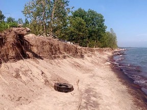 Record-high water levels in Lake Erie in recent years have reduced parts of the once-lavish beach in Long Point to a hazardous fraction of its former self. The reduced waterfront has aggravated concerns in the resort community regarding over-crowding and congestion. Handout