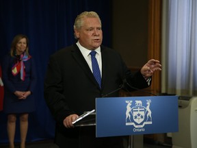 Ontario Premier Doug Ford speaks about more COVID-19 testing during his daily briefing at Queen's Park in May.
