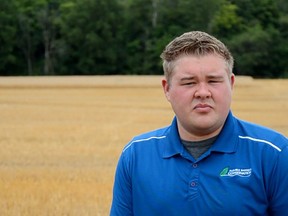 Nathan Schoelier, Stewardship Technician with Ausable Bayfield Conservation, stands in a wheat field near the Ausable River. Following wheat harvest is a good time to consider doing erosion control projects and planting cover crops. The Canada Nature Fund for Aquatic Species at Risk, led by Fisheries and Oceans Canada, is providing $175,000 for year two of a four-year agreement, for projects that improve habitat and reduce sediment and nutrients to protect fish and mussel species at risk in Ausable River Watershed. Email or call Ausable Bayfield Conservation to find out about funding and staff support for your on-the-ground stewardship projects. Submitted