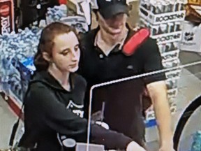 A woman and a man wanted by Kingston Police using a credit card that had been stolen from a vehicle on Grandtrunk Avenue June 19. (Supplied Photo)