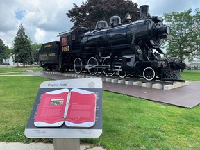The plaque book at The Spirit of Sir John A. train in Confederation Park may be removed and replaced with information that includes an Indigenous perspective of Canada's first prime minister in Kingston, Ont. on Friday, July 3, 2020. 
Elliot Ferguson/The Whig-Standard/Postmedia Network