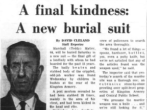 A story on the murder of "Teddy" Matier appeared on the front page of the July 24, 1970, edition of The Kingston Whig-Standard.