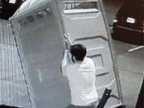 Kingston Police are searching for this "port potty pusher" caught on camera early Sunday morning.