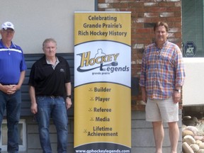 From left to right: Cam Henning, Stan Neufeld and John Lehners are committee members for the Hockey Legends of Grande Prairie. The group is committed to reminding the public about the voices of the hockey past, and their contributions to the game at the local level.