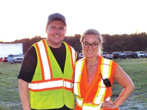 Photo by Leslie Knibbs/For The Mid-North Monitor
Horizon Drive-In owners Kelsey Cutinello and Ben MacKenzie on site at Massey Fairgrounds drive-in.