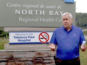 Ontario Council of Hospital Unions president Michael Hurley speaks to reporters outside the North Bay Regional Health Centre in July.
Nugget File Photo