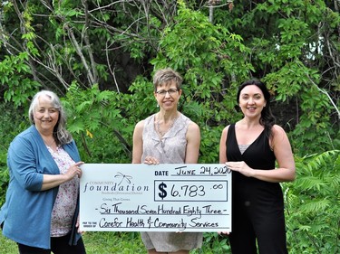 Carefor Health and Community Services recently received $6,783 from the Pembroke Petawawa District Community Foundation through Canada's Emergency Community Support Fund. In the photo from left, Debbie Ryan, PPDCF executive administrator and community liaison, Sharon May, director of Carefor operations and Sarah Neadow, Carefor's communications and fundraising specialist. Submitted photo