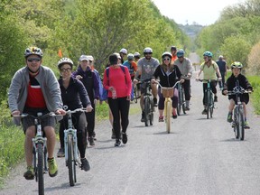Cyclists depart from Yantha Cycle on TV Tower, heading out onto the Algonquin Trail for a ride. Yantha Cycle received the best bike business award for the Ontario Highlands tourism region in the 2020 Ontario By Bike Bicycle Friendly Business Awards. Anthony Dixon