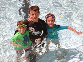 The Wolfkamp brothers, Flynn (left), 6, and his twin Haydn (right), along with big brother Christian, 10, had the entire West Perth Lions Pool to themselves (along with grandmother Karen) late morning July 9 - a chance to cool off and beat the heat. The pool reopened July 7, but attendance has been a little slow, as everyone must pre-register their times online. There is a strict schedule that can be found on the West Perth website. ANDY BADER/MITCHELL ADVOCATE