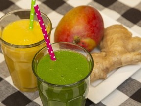Smoothies, like these mango and ginger kale blends, are a great way to combine nutritious ingredients for breakfast, lunch or afternoon snack, Jill Wilcox says. Mike Hensen/Postmedia Network