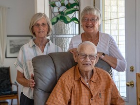 Ed Butler, 94, is a descendant of Peter Butler, an early settler in the Wilberforce Colony, who arrived around 1840 in the settlement for escaped Black slaves in the precursor to today's Lucan. Butler, shown with his wife Annelies (left) and niece Marlene Thornton, has lived in Lucan on the original Butler land his entire life. Max Martin/Postmedia Network