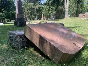 A 60-year-old Stratford man arrested and charged for knocking over nearly 100 headstones in Avondale Cemetery was later hospitalized to receive care for mental health concerns to wrap up what was a busy Thursday evening and Friday morning for local police. Cory Smith/The Beacon Herald