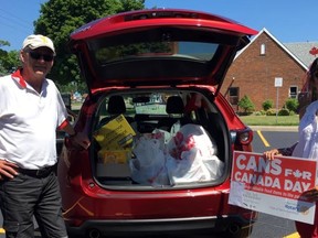 The Rotary Club of Sarnia After Hours went door to door around the city on Canada Day collecting goods from residents – from a safe distance due to COVID-19 – and brought 3,328 pounds back to the Inn of the Good Shepherd.