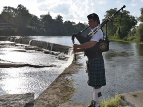 Les Brunton, “The Piper of Kintore”, will play at the falls in St. Marys Friday nights in July and August, weather permitting. (Town of St. Marys photo)