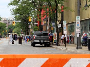 Christina Street North between Wellington and George streets was closed to cars and trucks with barriers to create a pedestrian-friendly zone on Sunday July 19, 2020 in Sarnia, Ont. Terry Bridge/Sarnia Observer/Postmedia Network