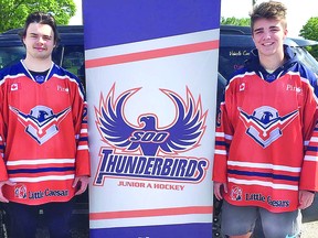 Michael Chaffay (left) and Ty Zachary (right) are incoming rookie forwards with the Soo Thunderbirds of the Northern Ontario Jr. Hockey League. SPECIAL TO SAULT THIS WEEK