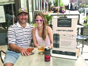 Retired National Hockey League goalie Marty Turco and his wife Kelly enjoy a cold Kingsville Brewery product at Mane St. patio bar in the Sault's downtown. Marty and Kelly are both from Sault Ste. Marie and they maintain a residence here with their three kids. Marty is also a part owner of Kingsville Brewery. MARY DESIMONE