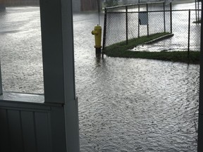Linda Derkacz of Capreol sent this photo of the rain flooding Morin Street in Capreol on Tuesday.