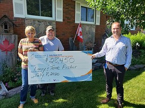 Larry and Jane Fisher of Sudbury, winners of the HSN 50/50 Cash Lottery for the North, are pictured with Anthony Keating, President and CDO, Foundations and Volunteer Groups at Health Sciences North. Supplied