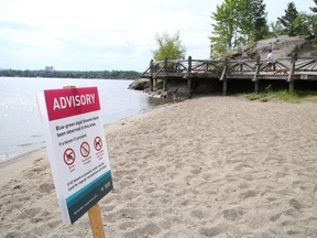Public Health Sudbury and Districts has posted signs advising the public to avoid swimming, drinking the water, and allowing pets in the water at the beach near the amphitheatre at Bell Park in Sudbury, Ont. The health unit and the Ministry of the Environment, Conservation and Parks are currently investigating a possible blue-green algal bloom at the amphitheatre and a number of other beaches at Ramsey Lake.