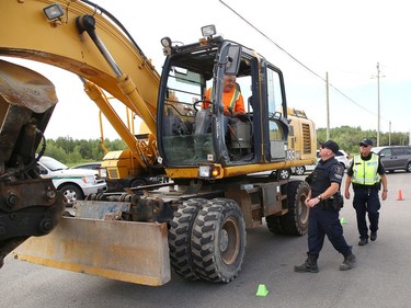 Greater Sudbury Police and the Ontario Ministry of Transportation participated in a commercial motor vehicle blitz on MR 80 in Greater Sudbury, Ont. on Friday July 17, 2020. Officers pulled over large and small commercial vehicles addressing aggressive driving, speeding, unsafe loads and documentation. John Lappa/Sudbury Star/Postmedia Network