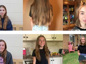 Carl Nesbitt students Carly Flood and Shelby Jones donated their hair to Wigs for Kids despite the pandemic. Supplied