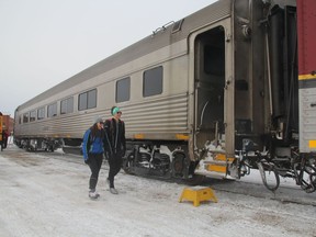 Passengers board an Algoma Central Railway train bound for Hearst in 2015.