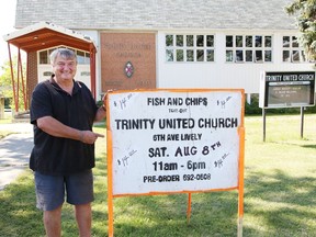 Doug Wilkin, organizer of the Trinity United Church fish and chips fry, is busy preparing for the tasty event on August 8, 2020 in Lively, Ont. from 11 a.m. to 6 p.m. Wilkin said it's best to preorder the takeout dinner by calling 705-692-0608. The dinner is $14 and that includes fish, chips, coleslaw, lemon and tartar sauce. It is the 16th year the event is being held.