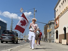 Karl Habla, also known as "Mr. Canada," walks along Algonquin Boulevard East decked out in his Canada Day best, is seen here leading a group of fellow patriots during the 24th-annual Canada Day walk held last year.

The Daily Press file photo