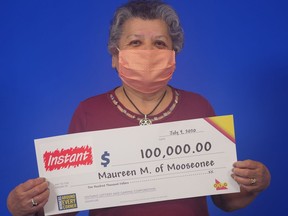 A 76-year-old retired hospital cleaner from Moosonee is $100,000 richer. Maureen McCauley was at home and asked her son to double check on the numbers on her Instant Hot Card ticket. When he returned, "he told me to go check at the store because he wasn't sure," she said. "The cashier scanned my ticket and then the manager came running out saying, 'Maureen, you won big!'" The mother and grandmother plans to share her winnings with her family, help her grandchildren with education costs and undertake some home renovations. "I'm going to repair my leaky basement," she said.

Supplied
