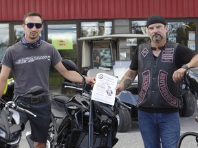 Justin Brown, marketing and e-commerce manager at J&B Cycle and Marine, on left, along with the secretary of the Warriors Hardrock, Jason Fasciano, are encouraging community members to join a fundraising ride on Aug. 15 to help support five-year-old Lydia Allard who is fighting against a rare muscular disorder.

RICHA BHOSALE/The Daily Press