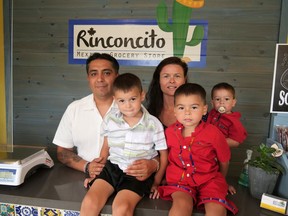 Karen and Victor Goni, shown here with their children Oliver, Arthur and William own and operate Rinconcito Mexican Grocery Store in Tillsonburg, which opened two months ago at 1 Library Lane, Suite 103. (Chris Abbott/Norfolk and Tillsonburg News)