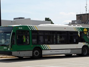 A Woodstock Transit bus waits at the city's bus terminal on Wednesday July 15, 2020. (Sentinel-Review file photo)