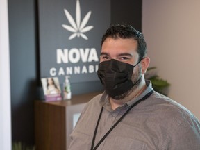 David Crabbe, store manager for Whitecourt's Nova Cannabis, sports a mask. His company has made it mandatory for all employees to wear masks.
Brigette Moore