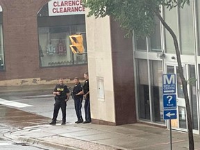 Norfolk OPP officers have converged on downtown Simcoe on Sunday morning. Streets have been closed in the area of Robinson and Norfolk Street South. No details have been provided by police as of 11 a.m. CONTRIBUTED PHOTO