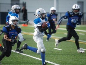 Grande Prairie Norsemen runner Dylan Morin in Mighty Peace Football League action against the High Prairie Outlaws at CKC Field last October. The Norsemen will host a fall camp later this month under the Stage 2 guidelines of Alberta’s Relaunch Strategy, with the fate of the bantam football season to be decided as early as this week.