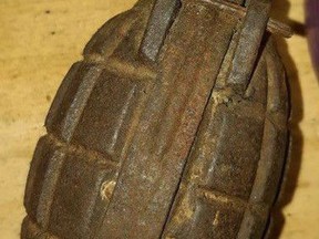 The North Bay Police Service reported Tuesday that a hand grenade was removed, without incident, from a storage shed this week. Supplied Photo