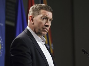 Sheldon Kennedy, of the Sheldon Kennedy Child Advocacy Centre, speaks to reporters at Calgary Police Service headquarters in 2017. KERIANNE SPROULE/POSTMEDIA