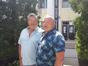 James Lizotte, right, and Thomas Smith, owners of the Gentry Manor in Chatham, will be hosting a physically distanced outdoor fashion show on Friday. (Trevor Terfloth/The Daily News)