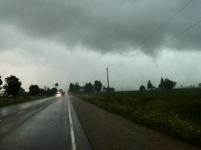 Storm chaser David Piano captured a funnel cloud near Mitchell Monday afternoon. While it was initially believed to have touched down as a tornado, a group of Western University experts didn’t find enough evidence to confirm Perth County’s second twister of the year. (David Piano photo)