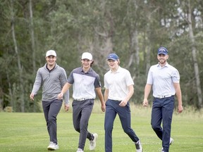 Tommy Vlahos, Alex Fowke, Brett Jacklin and Evan MacLean raised more than $2,700 for the NEO Kids Foundation with a golf fundraiser this past Tuesday.