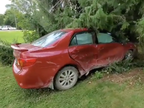 Eight people were injured in a two-vehicle collision at the intersection on Cockshutt Road and Concession 8 of Townsend in Waterford on Monday morning. (OPP PHOTO)