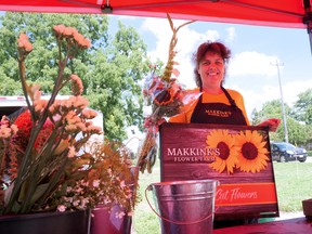 Hilde Makkink of Makkink's Flower Farm, at the Tillsonburg Farmers Market, proudly offers a 'cut your own' flowers experience at her farm east of Tillsonburg on Kellett Road. (Chris Abbott/Norfolk Tillsonburg News)