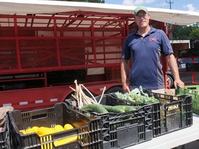 Gregory Boyd of Heritage Lane Produce says the Tillsonburg Farmers Market is having a good season. There have been some minor COVID-19 changes in protocol, but people have quickly adapted. (Chris Abbott/Postmedia Network)