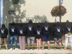 Protestors gathered outside the Fort Saskatchewan Courthouse on Thursday, July 30. Photo Supplied.