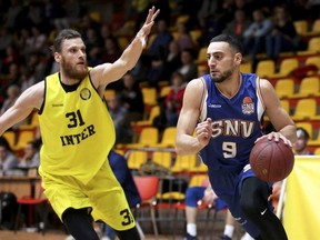 Pro basketball player Joe Rocca, right, of Sarnia, Ont., has retired after playing the 2019-20 season in Georgia. He's pictured playing in the 2018-19 season with Spisska Nova Ves in Slovakia.
(Barbora Klorusova/Special to the Observer)