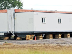 Portables have been erected to accommodate 12 people in need of housing at the city's new emergency shelter on Chippewa Street West. Nugget File Photo