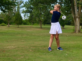 Sydney Lane, 10, tees off at the Port Dover Golf Club on Friday morning. Lane is one of the participants in the Norfolk County Jr. Golfer Summer Youth Activity Program, one of the few programs offered in person this year. (ASHLEY TAYLOR)