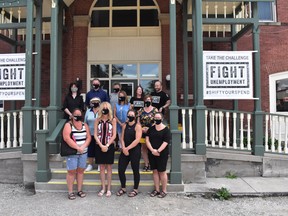 Municipality of Huron East staff members, local business owners and Fight Unemployment staff stand outside the Huron East town hall on Aug. 11 to launch the new pilot project called Fight Unemployment. Daniel Caudle